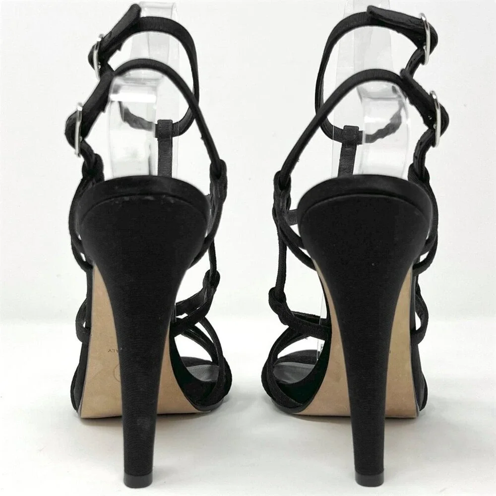 Chanel Pearl Heel‎ Grosgrain Gladiator Sandals Black 37.5